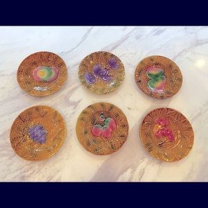 Vintage French Majolica Plates- 6 fruit plates